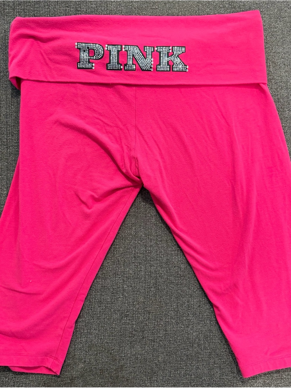 PINK Victoria's Secret Bright Hot Pink Fold-Over Waist cotton Capris W/ Bling